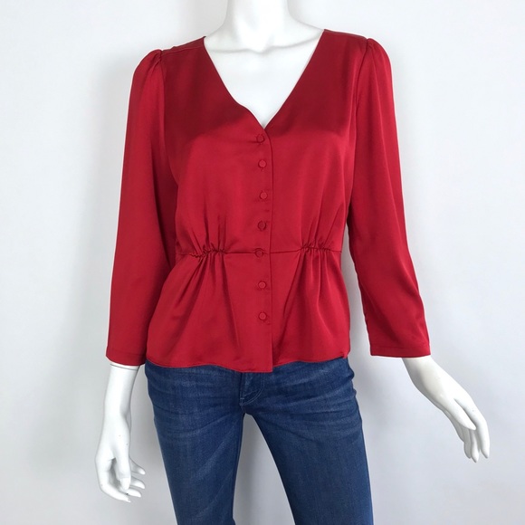 {J. Crew}Petite Long-Sleeve Peplum Satin-Crepe Top - Picture 4 of 8